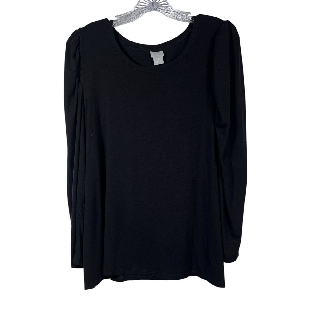 CHICO'S Size 3 (XL) Top Black Knit Puffed Long Sleeve T-Shirt Minimalist Soft